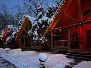 6 person 1 bedroom Log Cabin with Whirlpool, Full Kitchen, Loft with beds, lodging on the lower dells WI. River at Cedar Lodge and Settlement