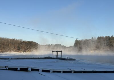 Courtyard and beach at Cedar Lodge and Settlement in Wisconsin Dells, Cabin rentals, waterfront resort