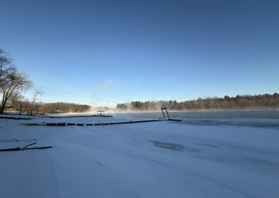 Courtyard and beach at Cedar Lodge and Settlement in Wisconsin Dells, Cabin rentals, waterfront resort