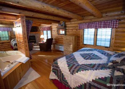 6 person, 1 bedroom Log Cabin with loft, full kitchen, whirlpool, lodging on the lower dells WI. River at Cedar Lodge and Settlement, cabin rentals