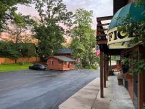 Office and parking lot, Tesla charging in Wisconsin Dells