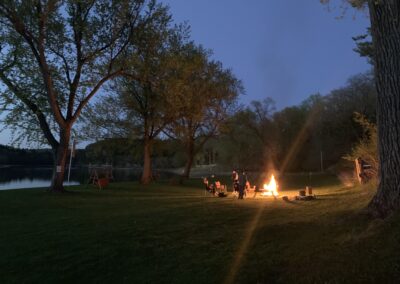 Bonfire on on the lower dells courtyard at Cedar lodge, Sandy beach on WI River